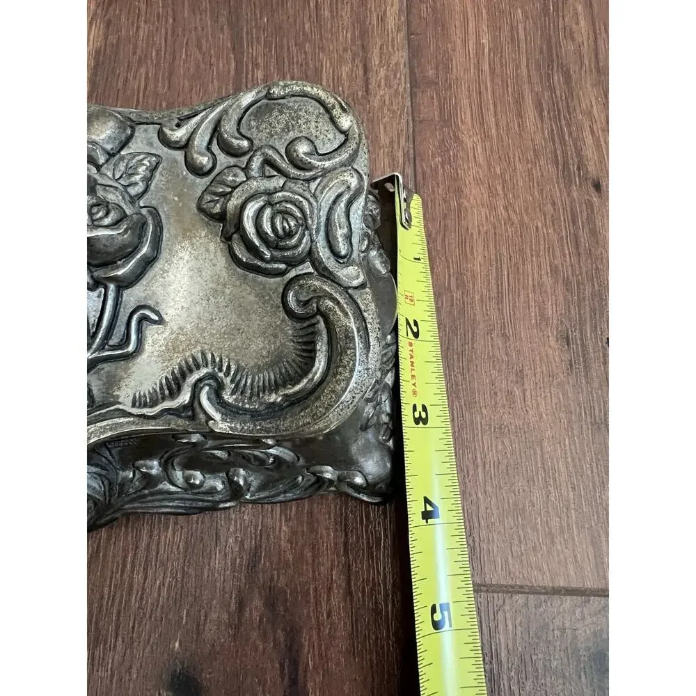 GODINGER Vtg Silverplate Art Nouveau-Style Scroll Roses Repousse Jewelry Box